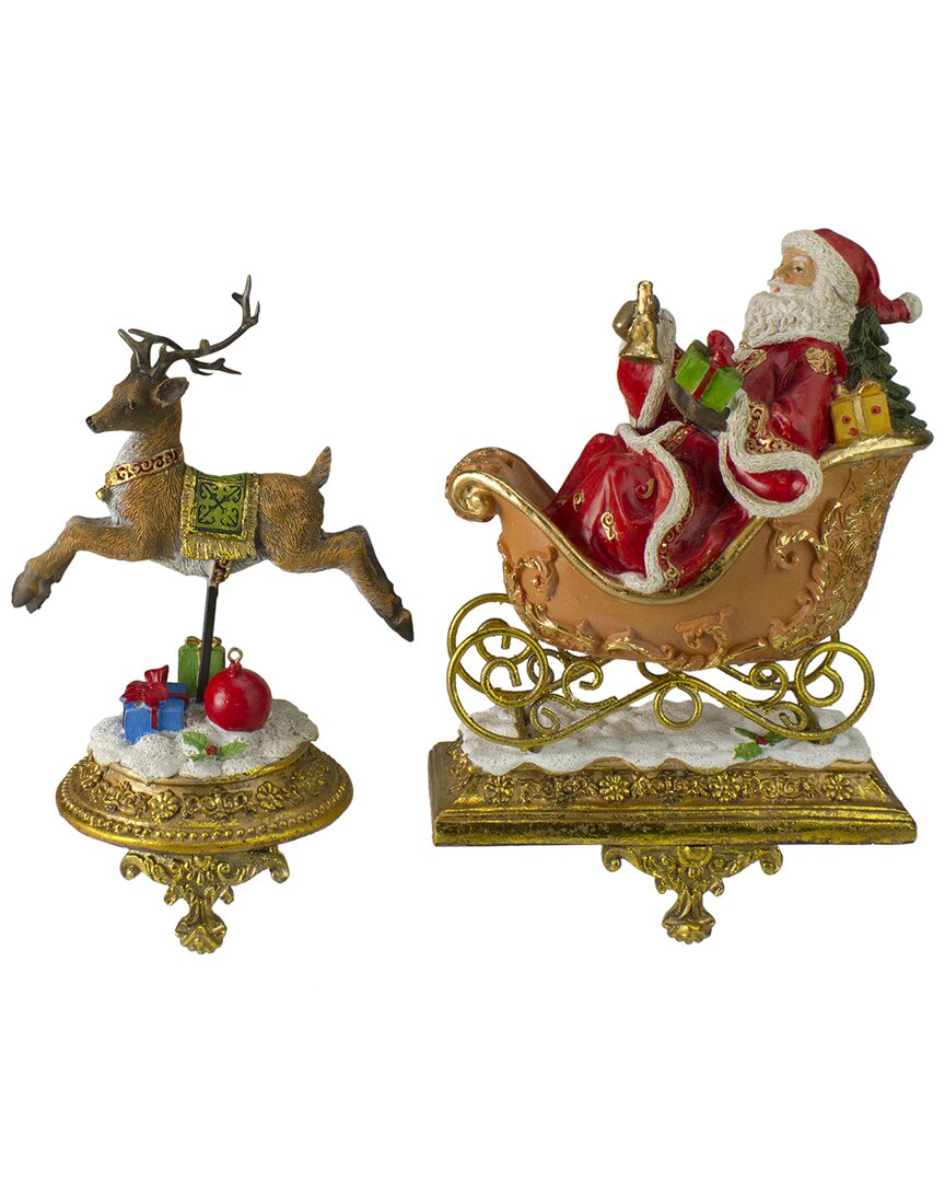 Shop Northlight Santa & Reindeer Glittered Christmas Stocking Holders In Gold