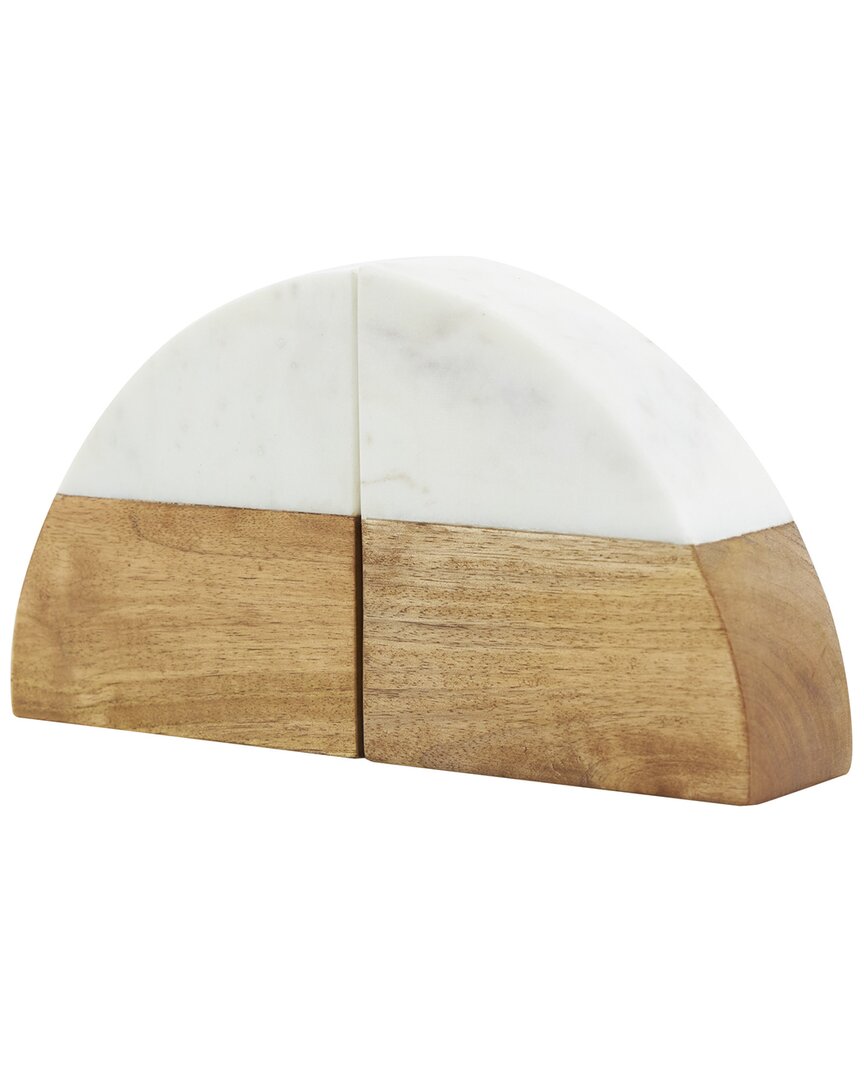 Peyton Lane Set Of 2 Geometric Marble Arched Bookends With Marble Tops In Brown