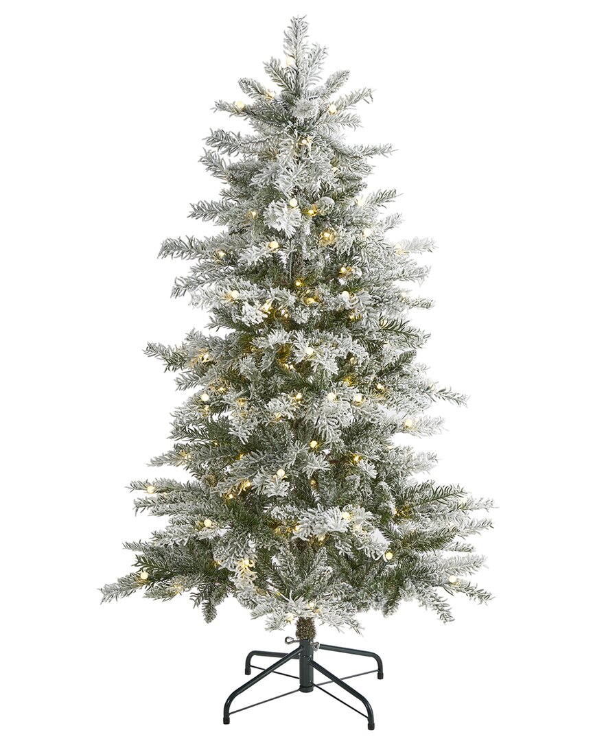 Nearly Natural 5ft. Slim Flocked Nova Scotia Spruce Artificial Christmas Tree In Green