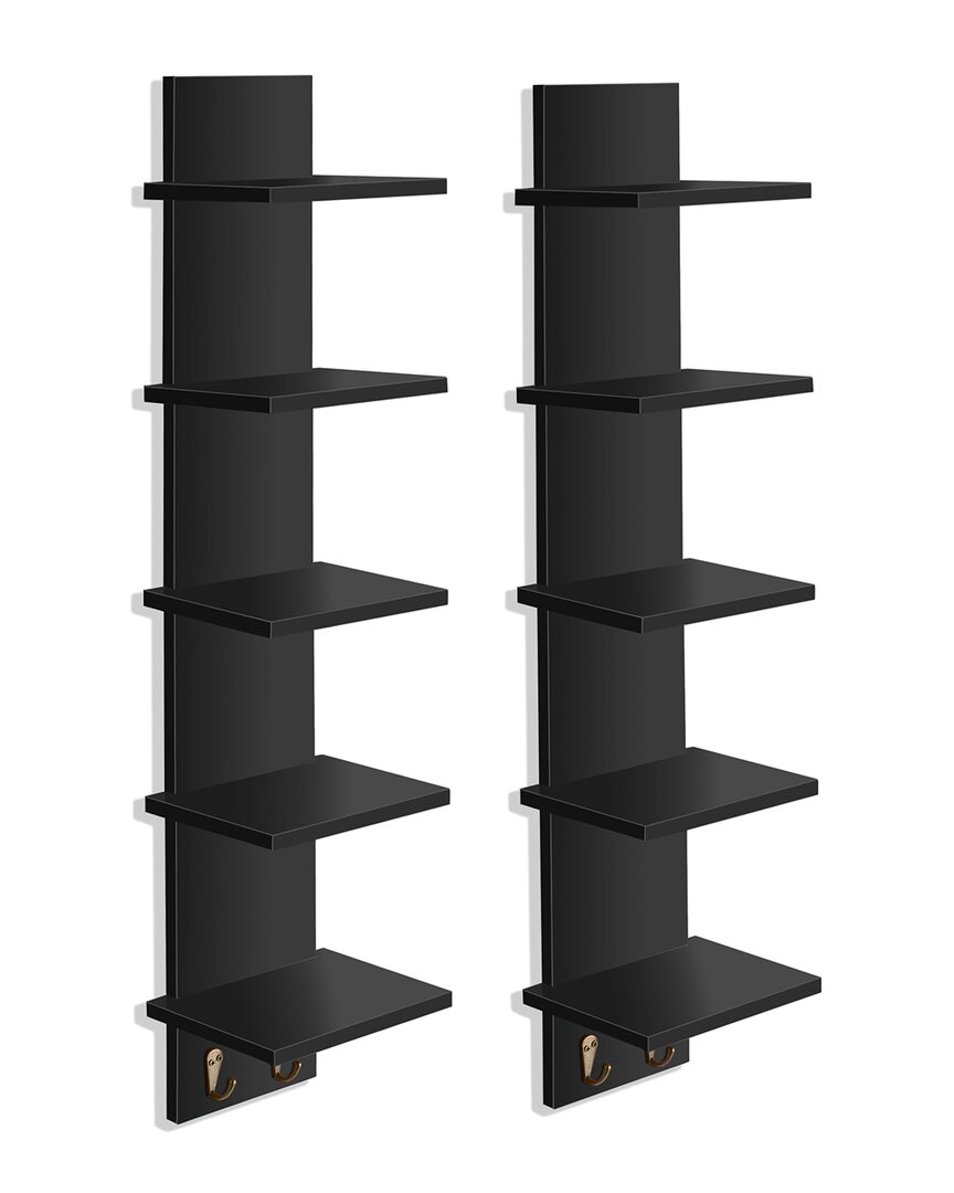 Sorbus Set Of 2 5-tier Wall Shelf Unit With Hooks In Black