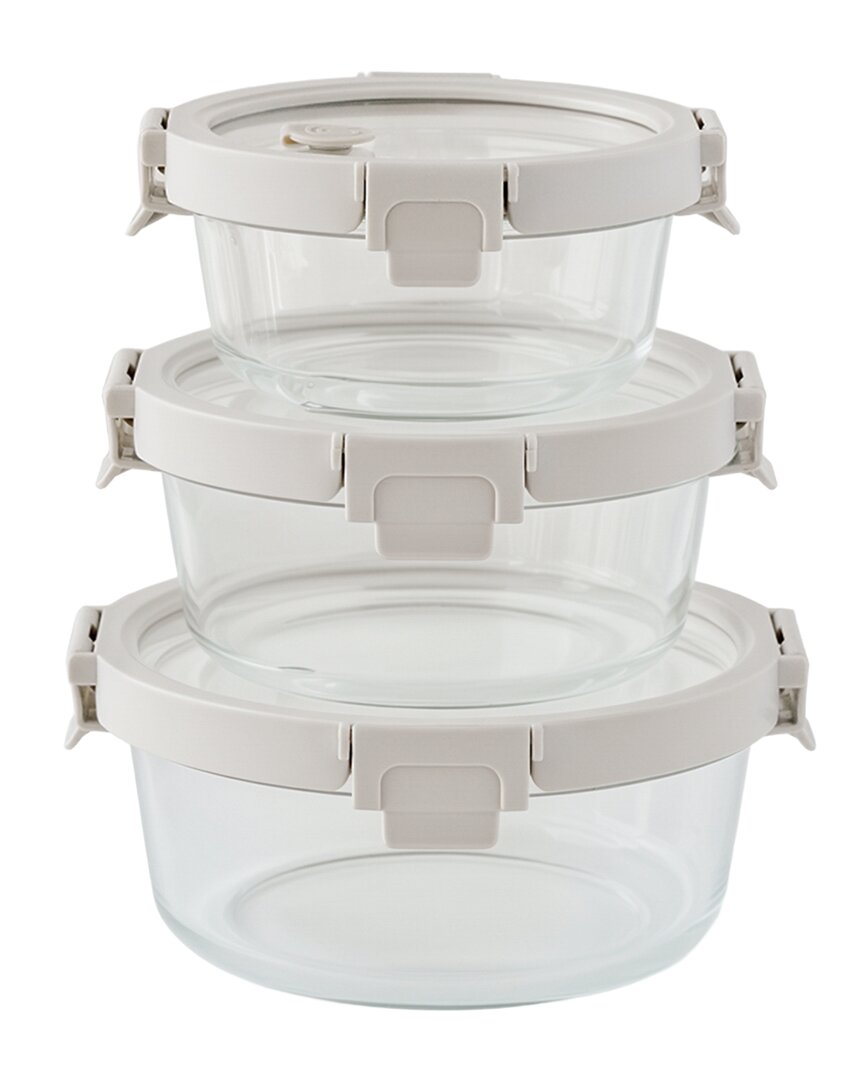 Genicook Round Glass 3pc Vanilla Container Set In Neutral
