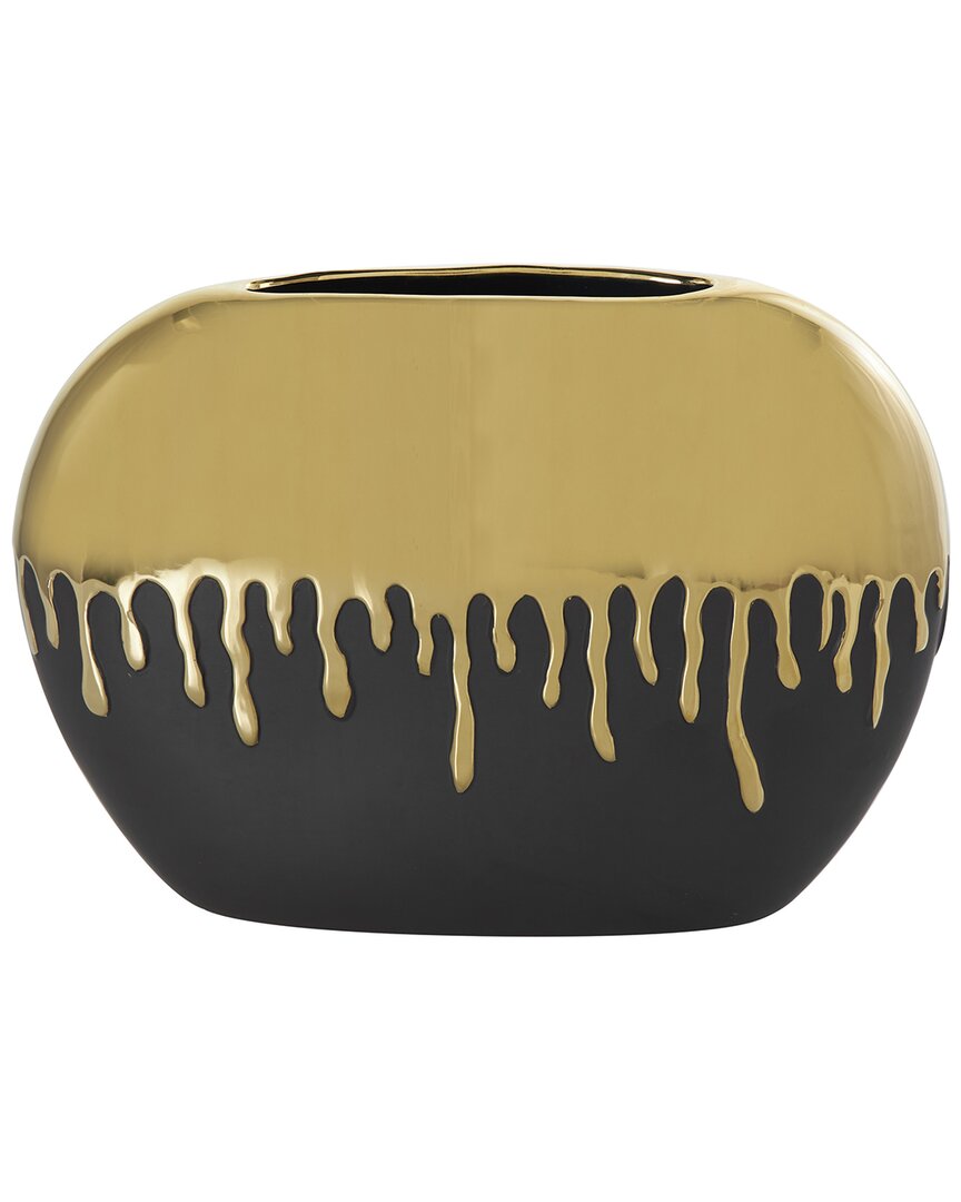 Cosmoliving By Cosmopolitan Ceramic Vase With Abstract Melting Drips In Black