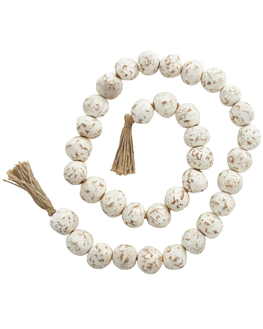 Peyton Lane Ceramic Handmade Round Large Distressed Beaded Garland With Tassel In White