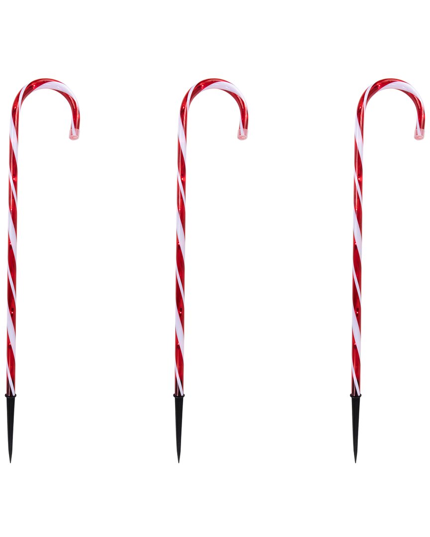 Northlight Set Of 8 Led Red & White Candy Cane Pathway Markers In Red