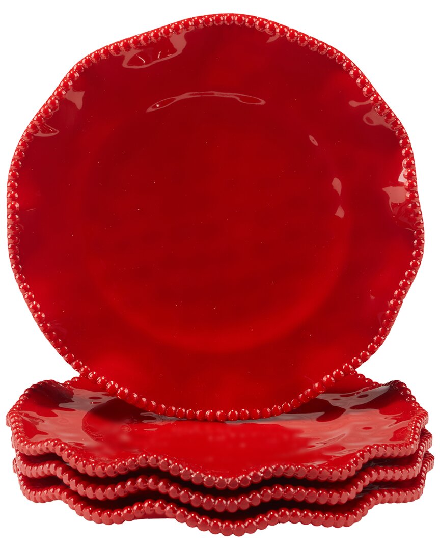Certified International Set Of 4 Perlette Red Dinner Plates