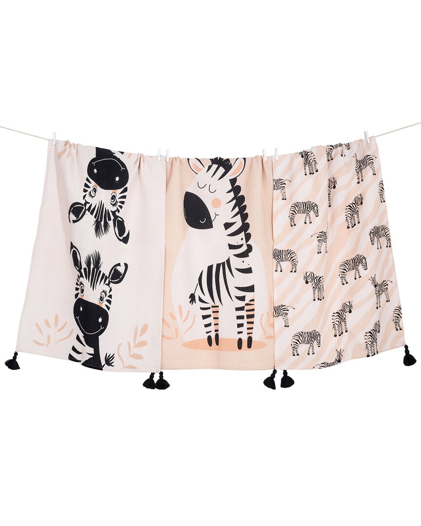 Tiramisu Whimsical Zebra Tassel Towel Set In Animal Print