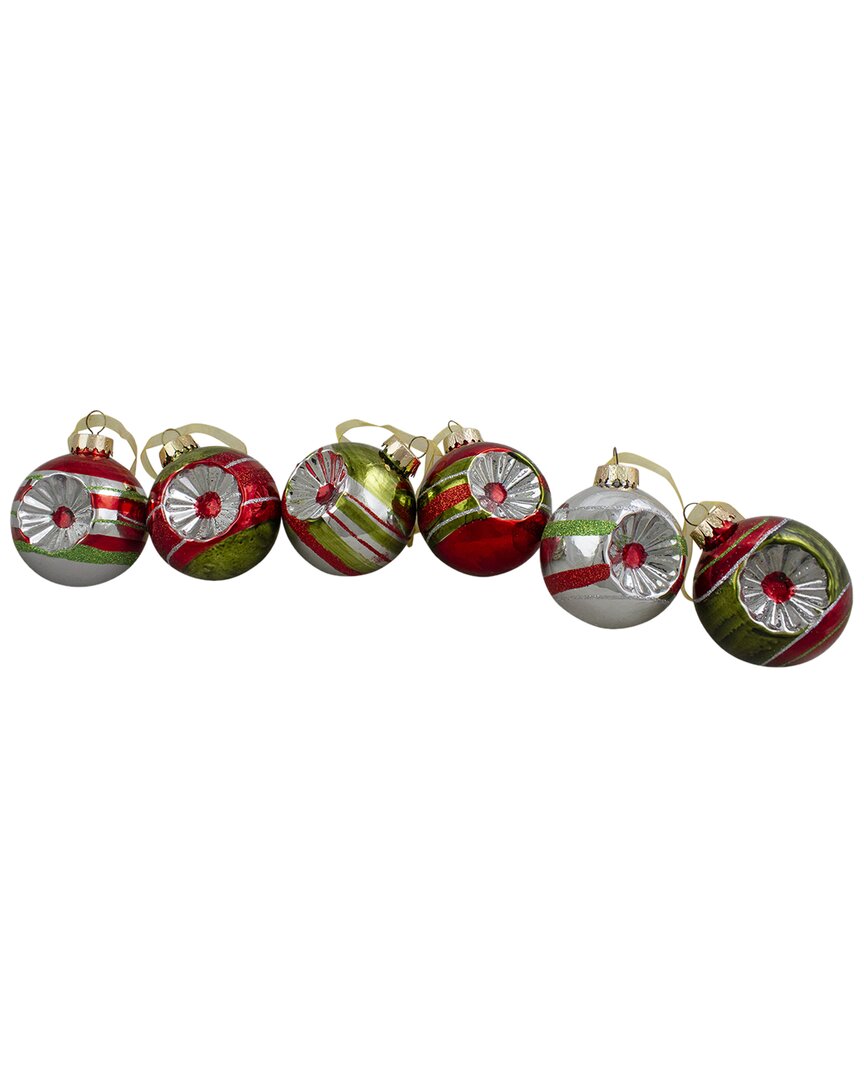 NORTHLIGHT NORTHLIGHT 6CT SILVER AND RED 2-FINISH RETRO REFLECTOR CHRISTMAS BALL ORNAMENTS 2.75IN (55MM)