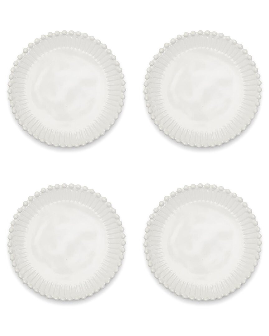 Two's Company Set Of 4 Heirloom Pearl Edge Dessert Plates In White
