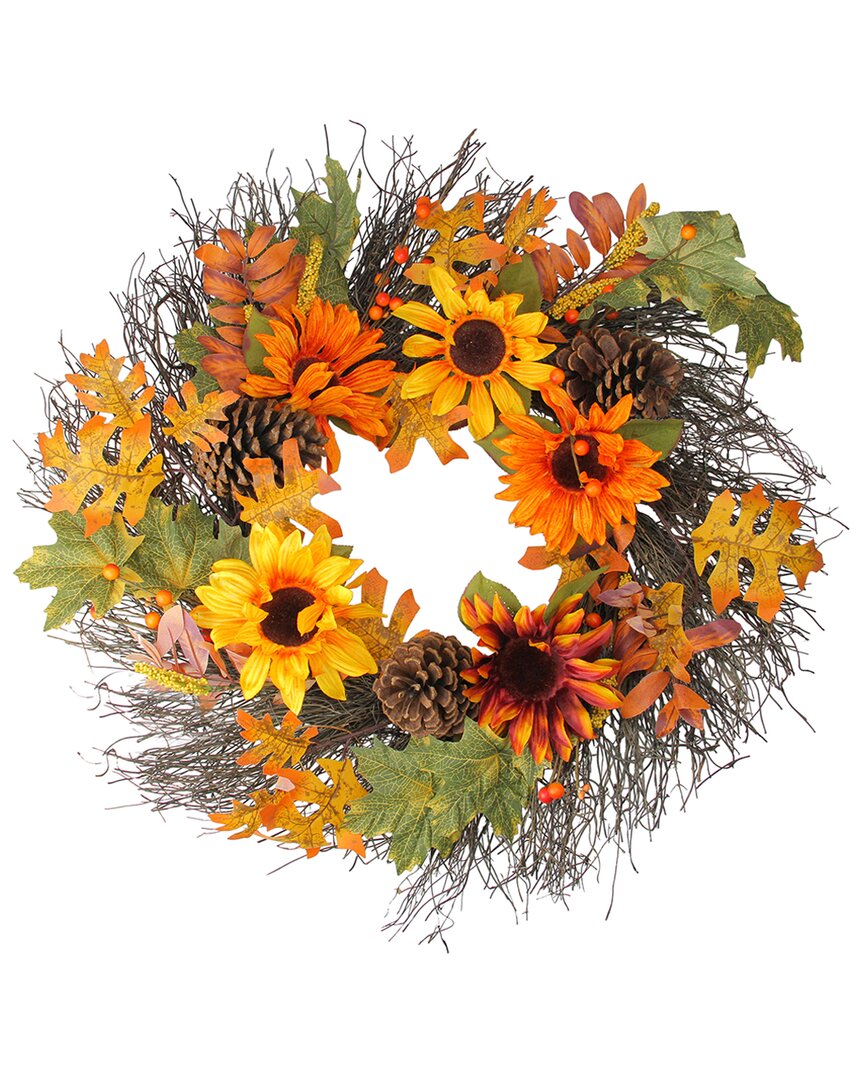 NORTHLIGHT NORTHLIGHT SUNFLOWERS AND PINE CONES FALL ARTIFICIAL THANKSGIVING WREATH 24-IN UNLIT