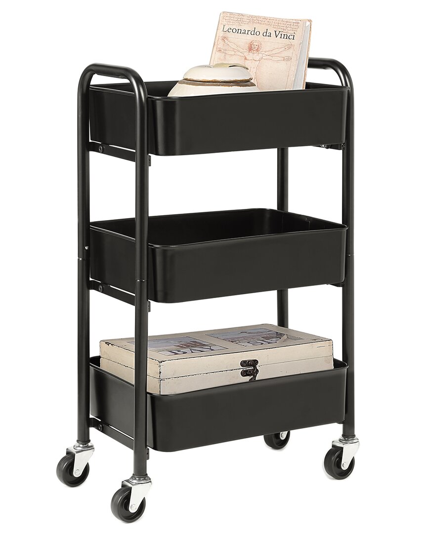 Sunny Point Sunnypoint Metal Compact 3 -tier Rolling Cart In Black