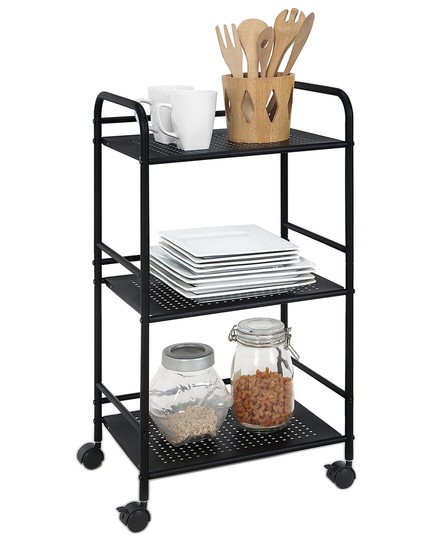 Sunny Point Sunnypoint 3-tier Metal Rolling Utility Cart In Black