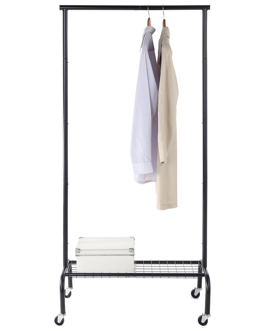 Sunny Point Sunnypoint Single Garment Rack With 1-tier Lower Shelf In Black
