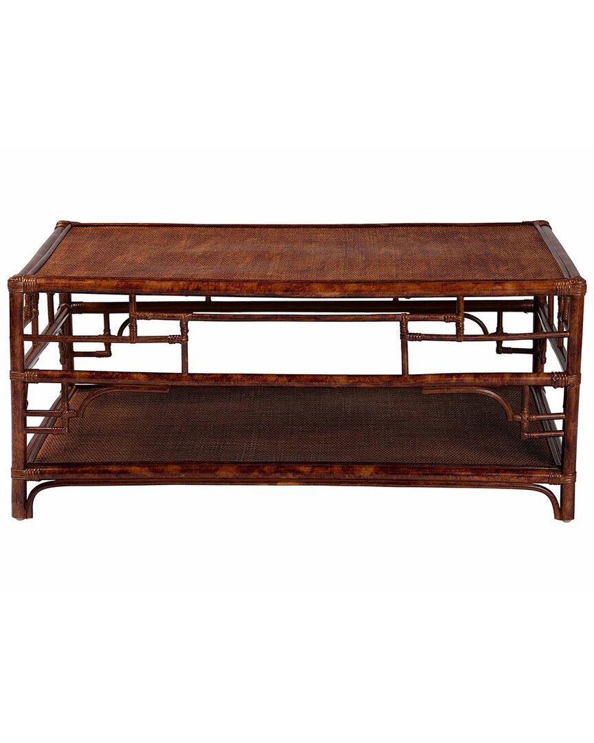 Baxton Studio Sebalio Tortoise Rattan Coffee Table With Open Shelf In Brown