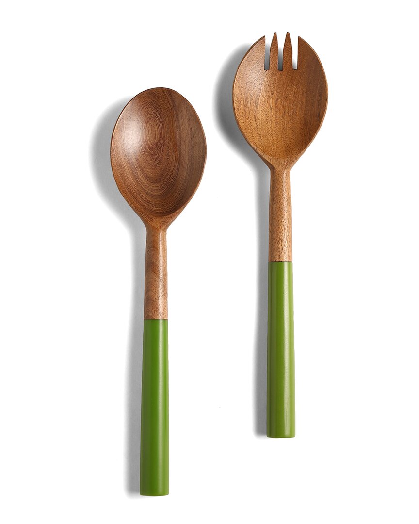 Tiramisu Resin & Wood Salad Server 2 Piece Set In Green