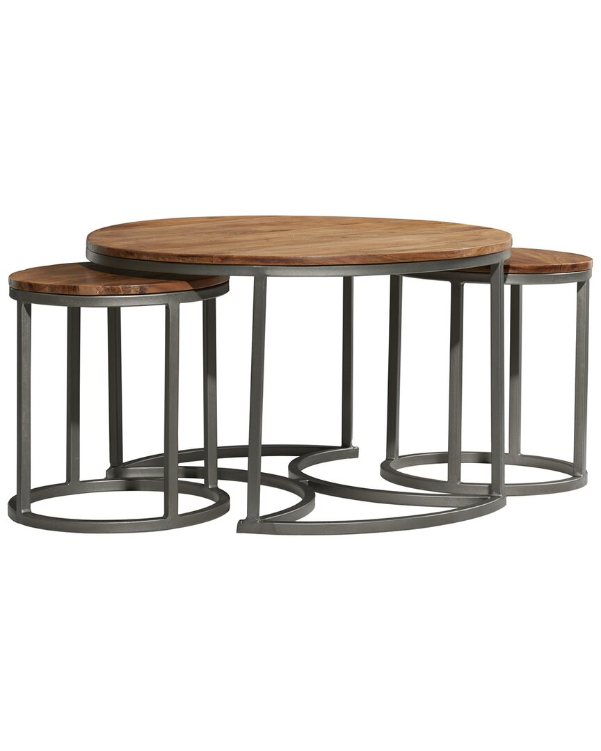 Peyton Lane Set Of 3 Contemporary Round Coffee Tables In Brown