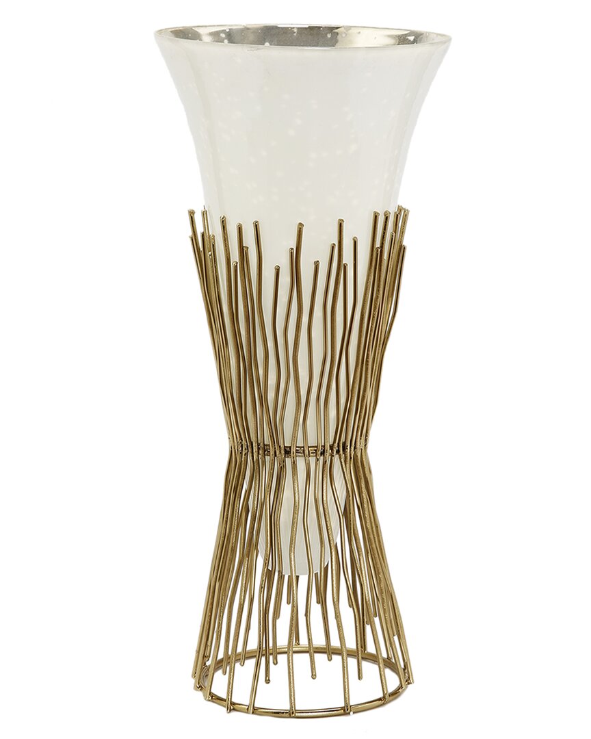 Alice Pazkus Opaque Glass Vase On Gold Twig Base In White
