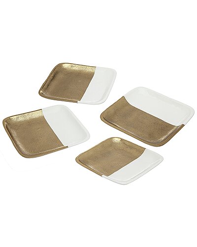 Godinger Rhone Set of 4 Gold & White Dessert Plates