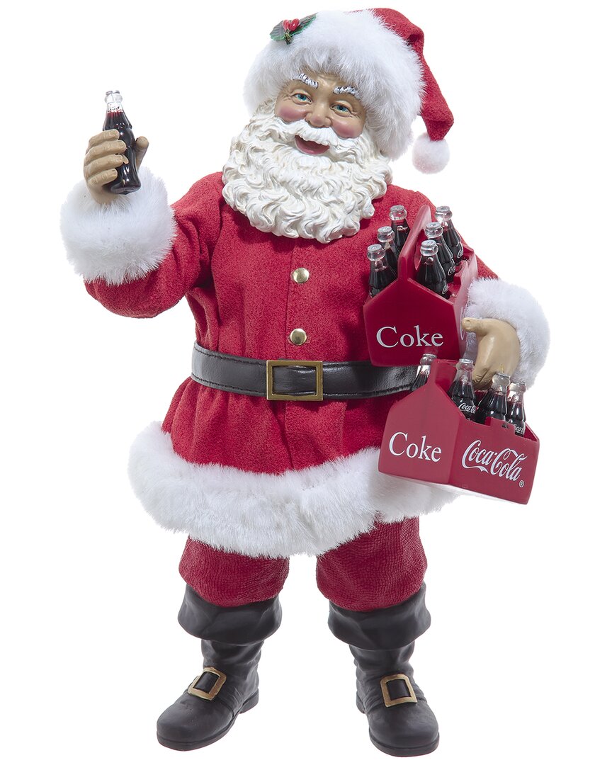 Kurt Adler 10.5-inch Coca-cola Santa Holding Two Six Packs Table Piece In Red