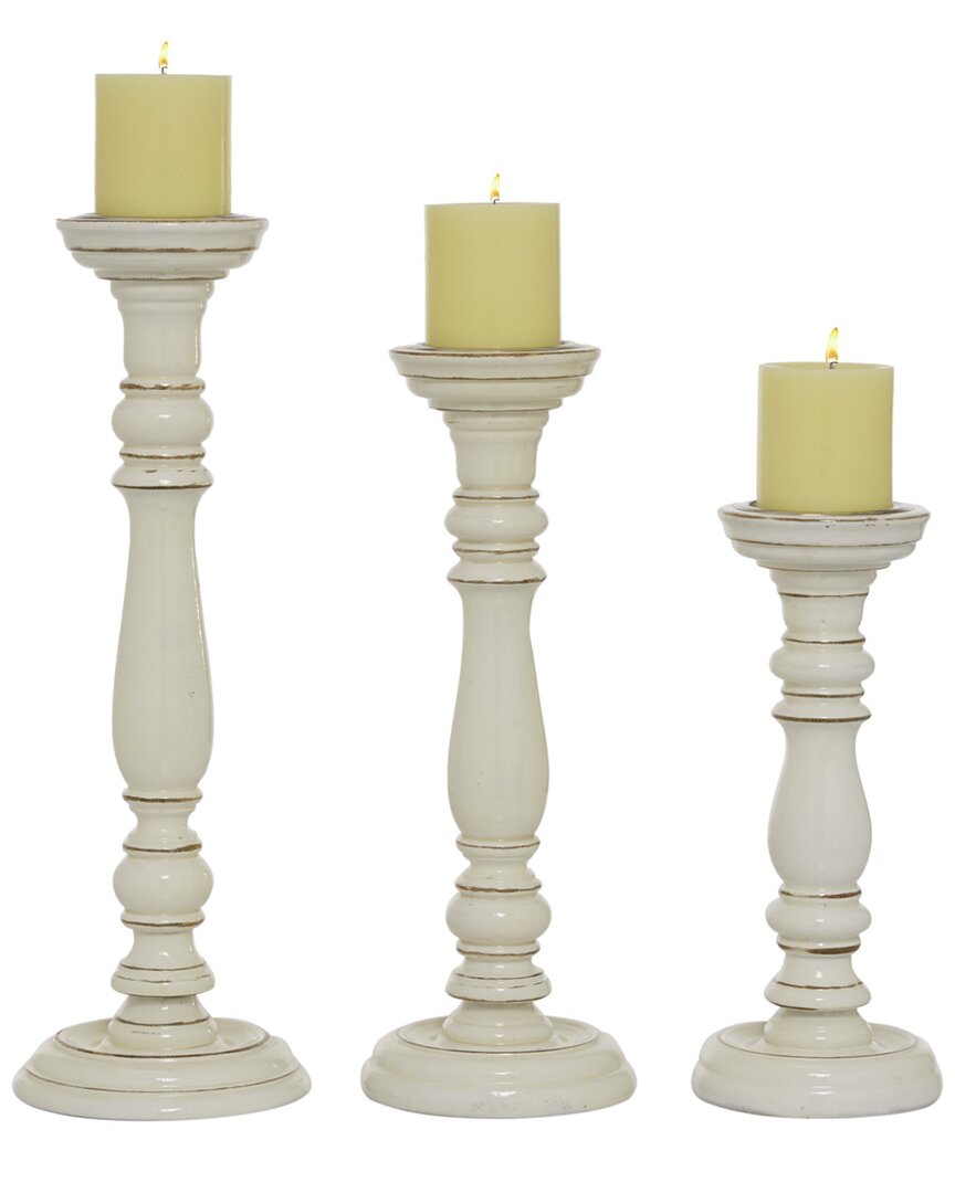 Peyton Lane Set Of 3 Wood Country Cottage Candle Holder In White