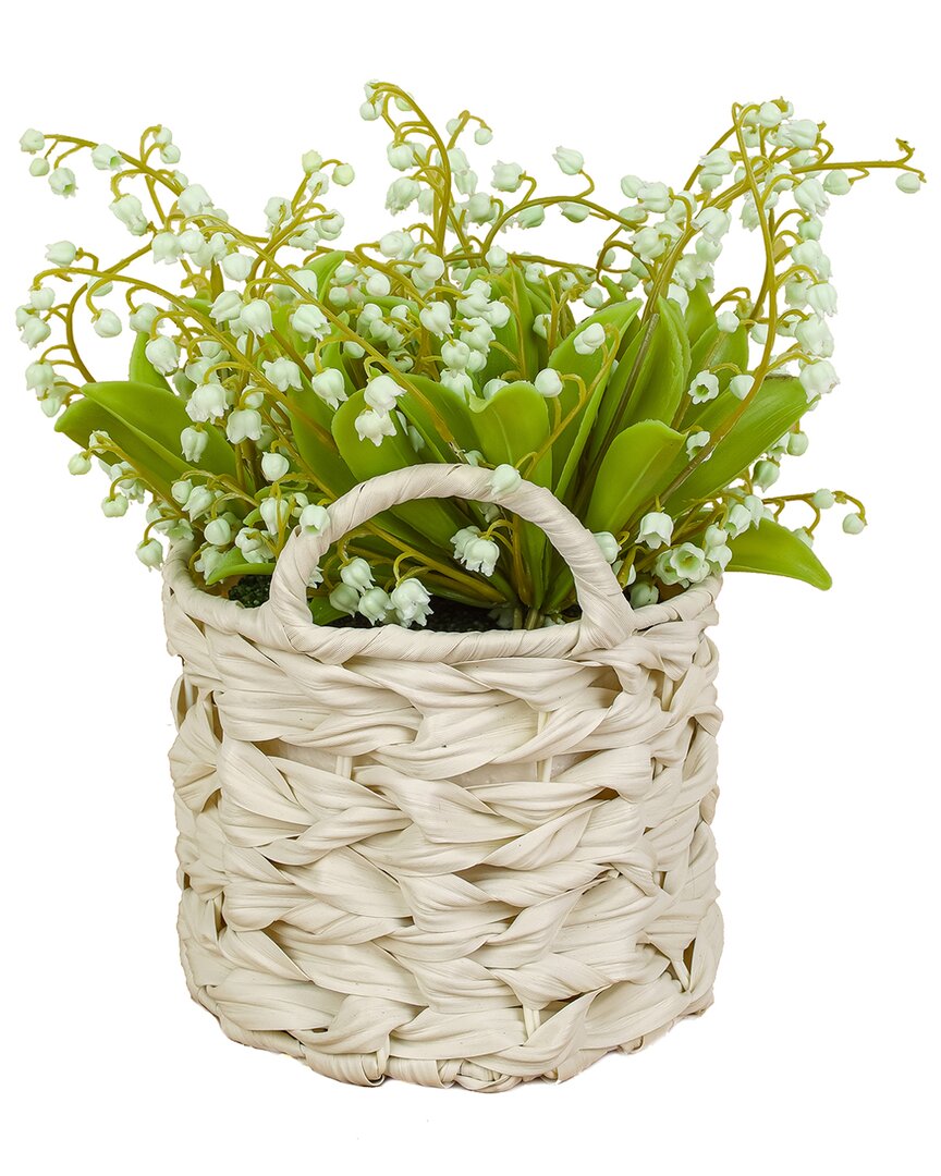 National Tree Company 11in Green Lily-of-the-valley Flowers In White Basket In Green