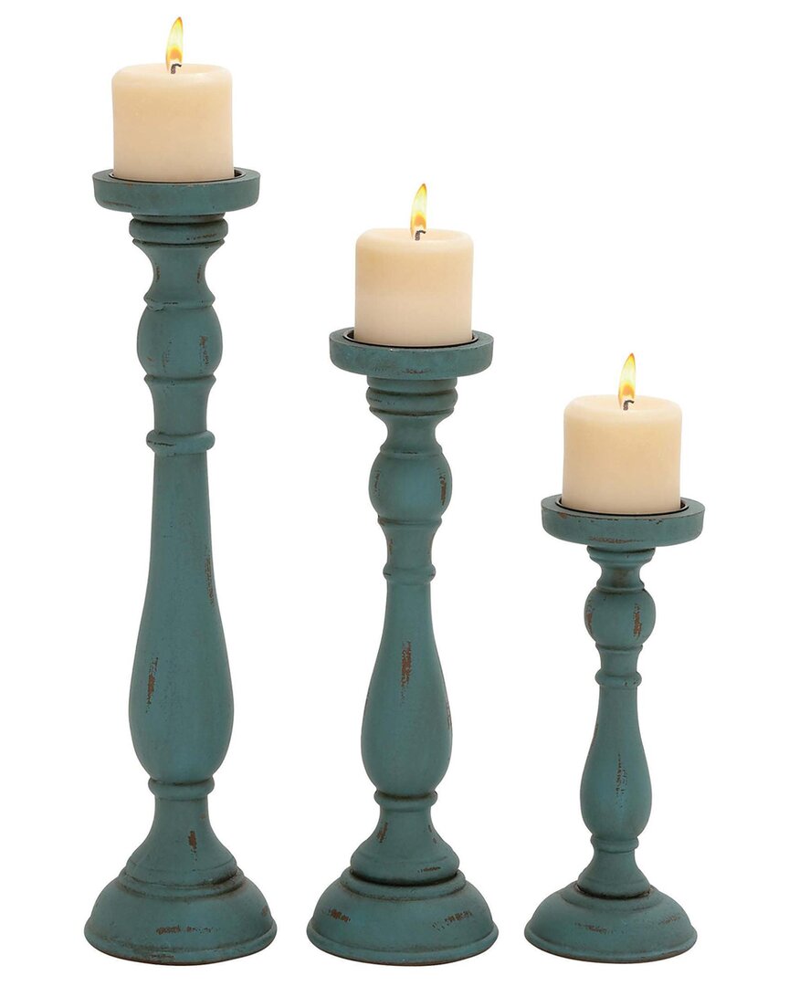 Uma Enterprises Set Of 3 Distressed Turned Decorative Candle Holders