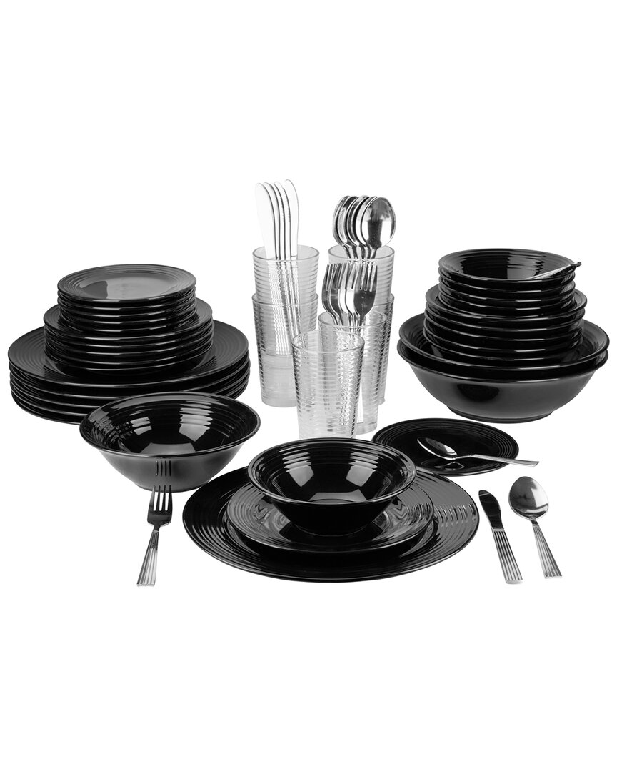 Ten Strawberry Street Nova Round 62pc Dinnerware Set In Black