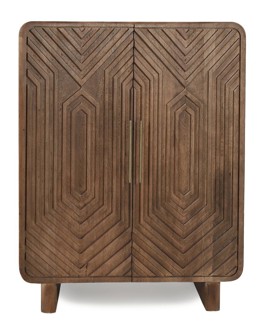 Classic Home Holmes Mango Wood Geometric Pattern Carved Bar Cabinet In Brown