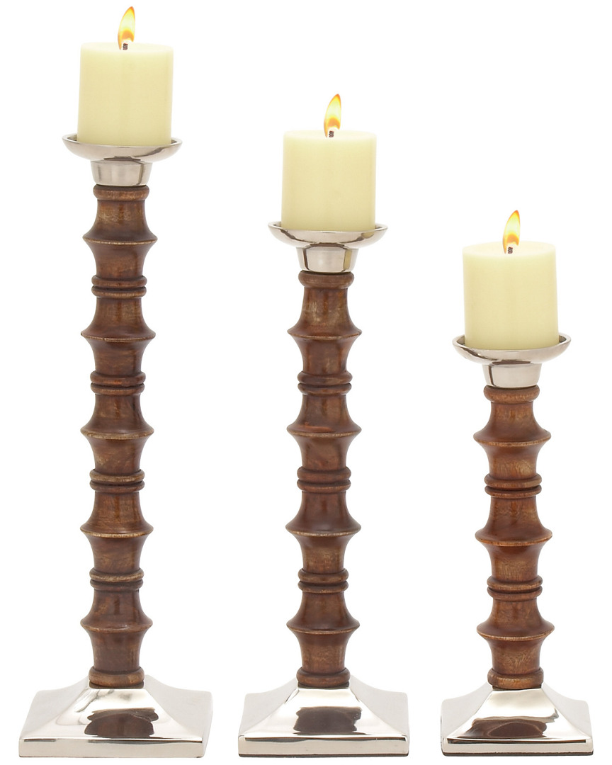 Peyton Lane Set Of 3 Wood & Aluminum Candle Holders