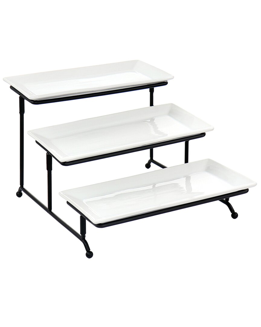 Elama 3-tier Rectangular Plate Porcelain Serveware Set In White