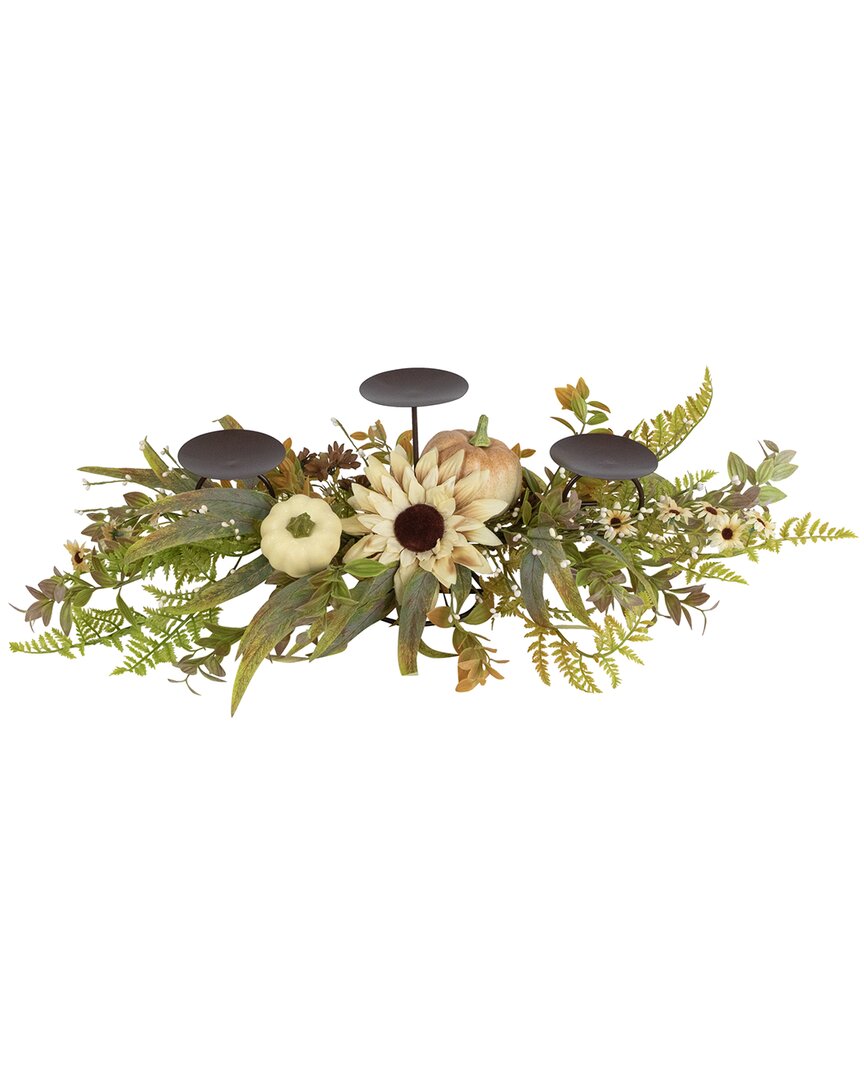 Northlight Sunflower And Pumpkins Fall Harvest Triple Candle Holder In Multi