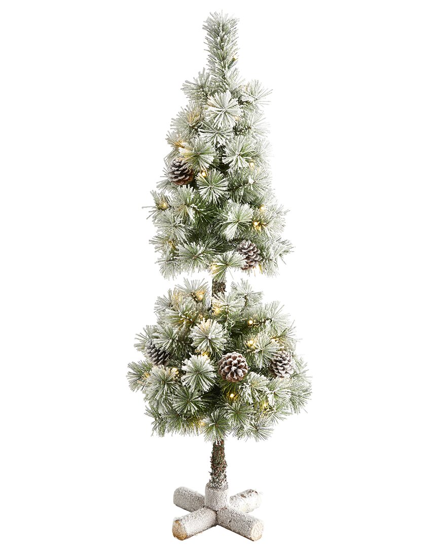Nearly Natural 3ft. Flocked Artificial Christmas Tree Topiary In Green