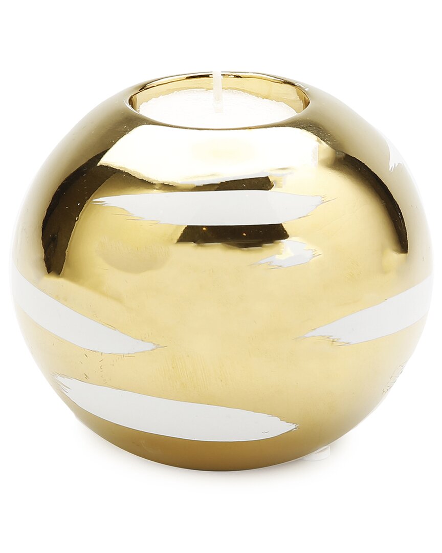 Vivience Gold Tea Light Holder With White Block Design