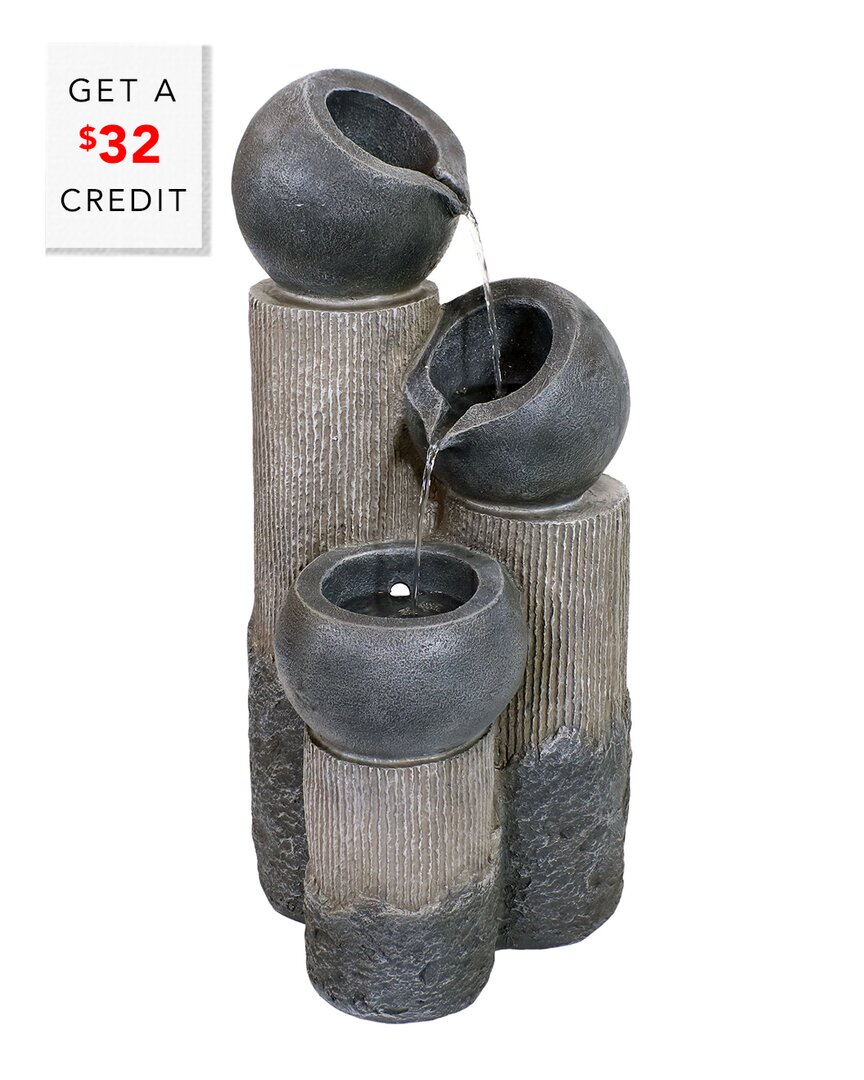 Sunnydaze Tiered Cascading Cups Solar Fountain With Battery With $32 Credit In Grey