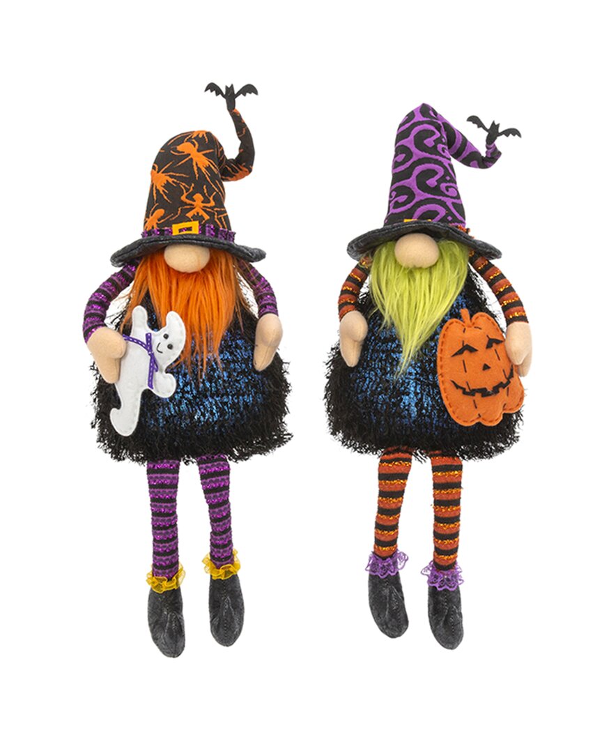 Gerson International ™ Set Of 2 Plush Lighted Halloween Shelf Sitter Gnomes, Battery Operated
