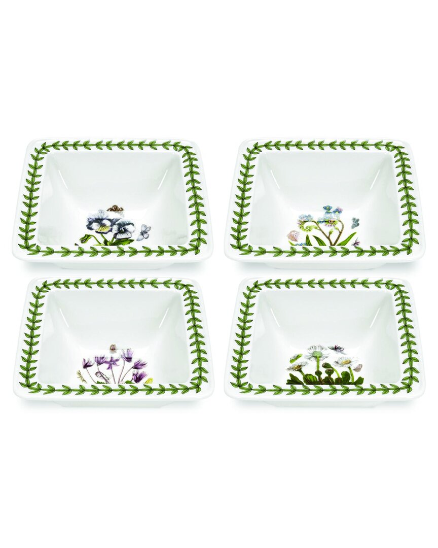 Portmeirion Botanic Garden Mini Square Bowls (set Of 4) In White