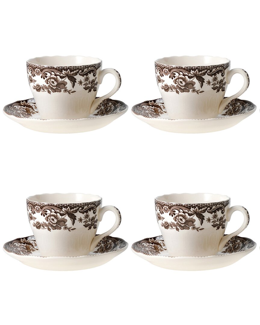 Spode Delamere Set Of 4 Teacups & Saucers In Brown