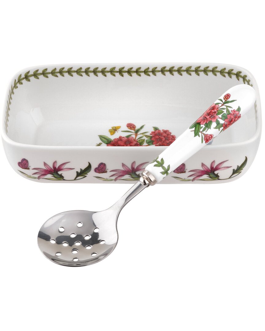 Shop Portmeirion Botanic Garden Cranberry Dish With Slotted Spoon In White