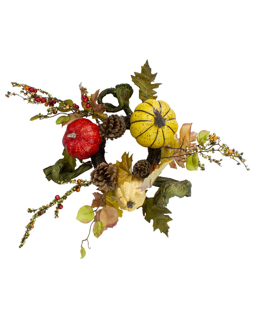 NORTHLIGHT NORTHLIGHT PUMPKIN BERRIES FOLIAGE AND PINE CONE FALL HARVEST WREATH - 13 IN UNLIT