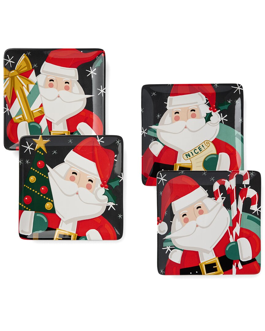 Certified International Christmas Whimsy Santa Set Of 4 Dessert Plates In Multi