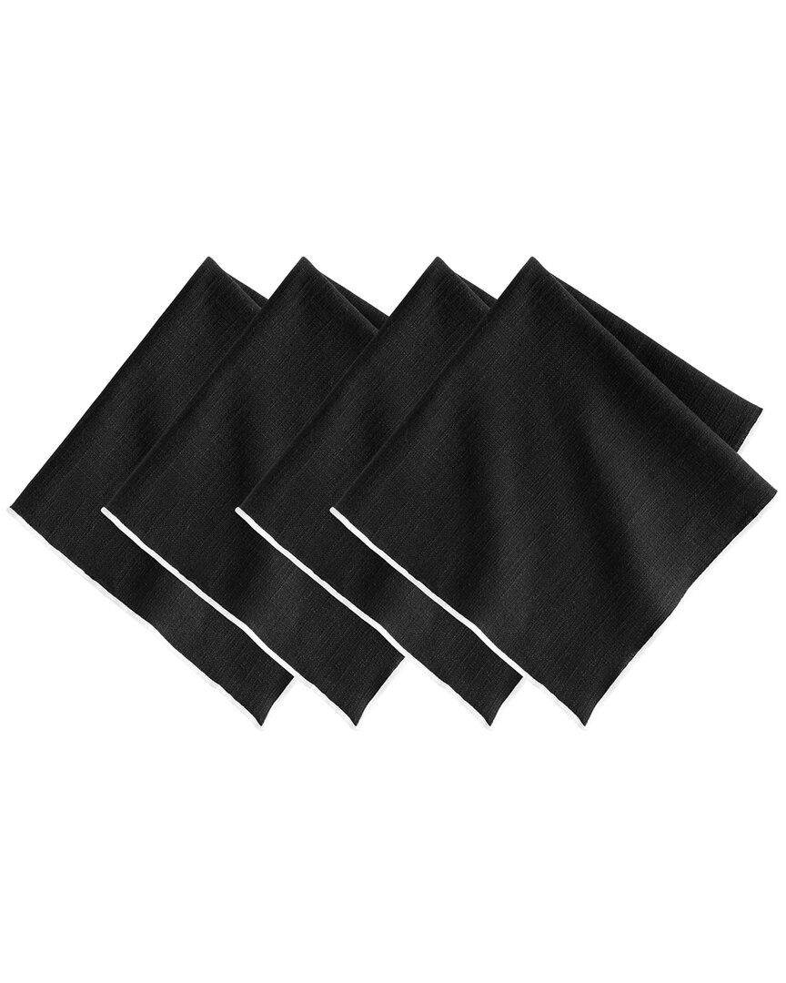 Villeroy & Boch Set Of 4 Manufacture Rock Merrow Stitch Cotton Napkins In Black