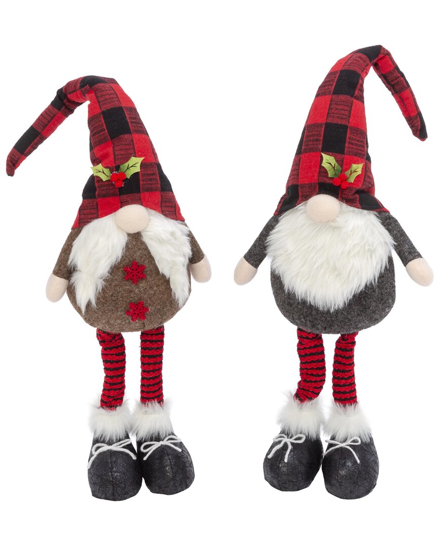 Gerson International Set Of Two 21in Plush Holiday Standing Gnome Figures In Red