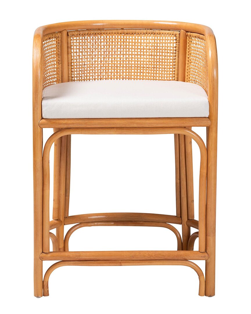 Baxton Studio Aria Rattan Counter Stool With Backrest & Removable Cushion In Multi