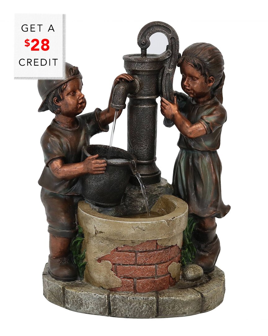 Sunnydaze 24"h Electric Polyresin Jack And Jill At Farmhouse Pump And Well Outdoor Water Fountain In Bronze