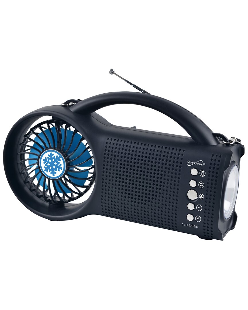 Shop Supersonic Solar Power Bluetooth Speaker With Fm Radio/led Torch Light/fan In Black