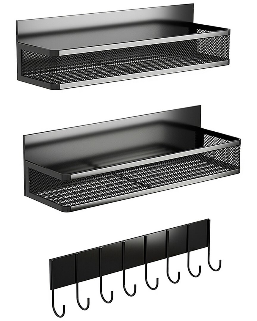 Fresh Fab Finds 3 Pack Black Strong Magnetic Spice Rack With 8 Hooks In Black