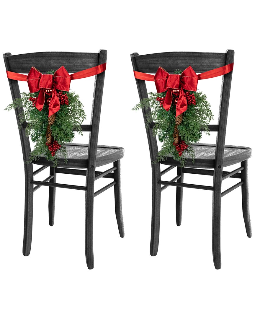 NORTHLIGHT NORTHLIGHT SET OF 2 MIXED CEDAR & PINE CHRISTMAS CHAIR BACK SWAG