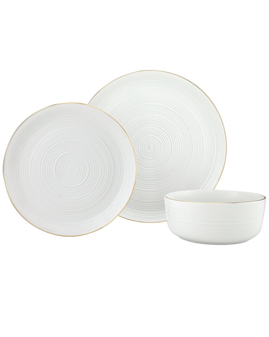 Godinger Linear Porcelain 12pc Dinnerware Set In White