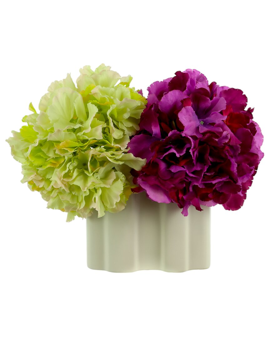 Shop Creative Displays Purple & Green Hydrangeas Arranged In A Decorative White Ceramic Vase