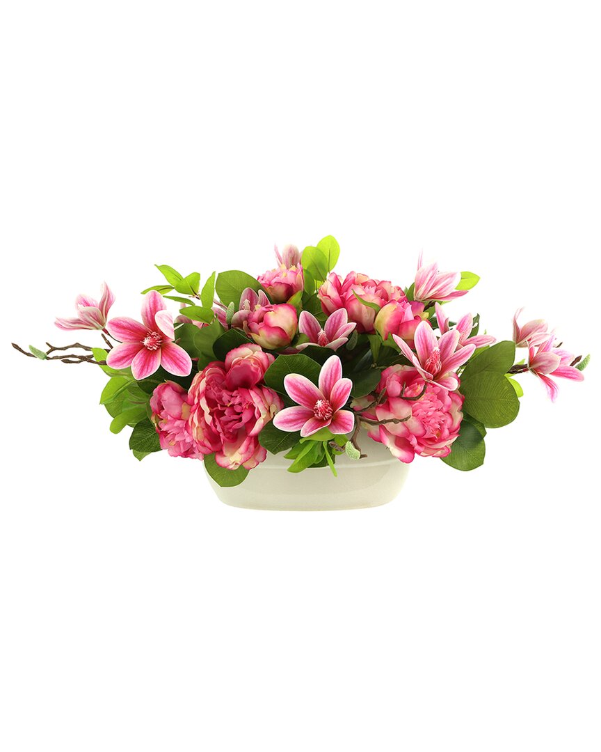 Shop Creative Displays Modern Peony & Magnolia Arrangement In A Ceramic Pot In Pink