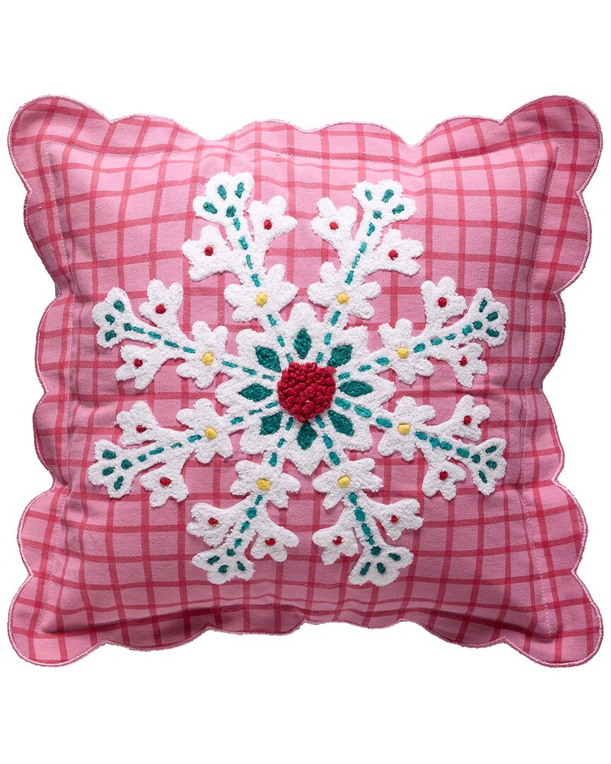 Peking Handicraft Plaid Snowflake Pillow In Pink